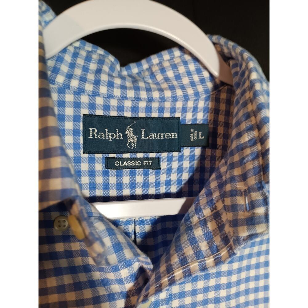 Men Ralph Lauren Classics RL Shirt Large Blue White Tablecloth Pattern $125 - Picture 4 of 5